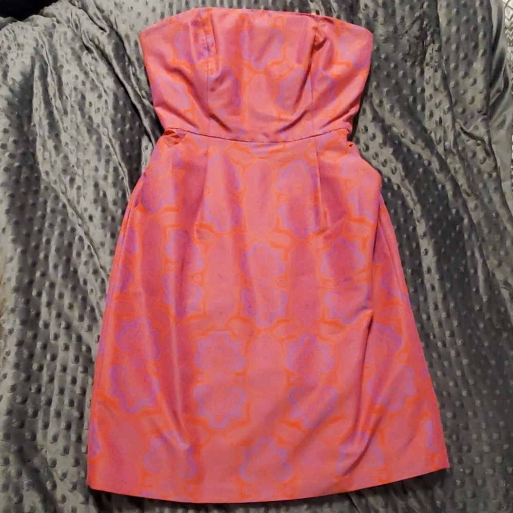 JCrew strapless patterned dress with pockets